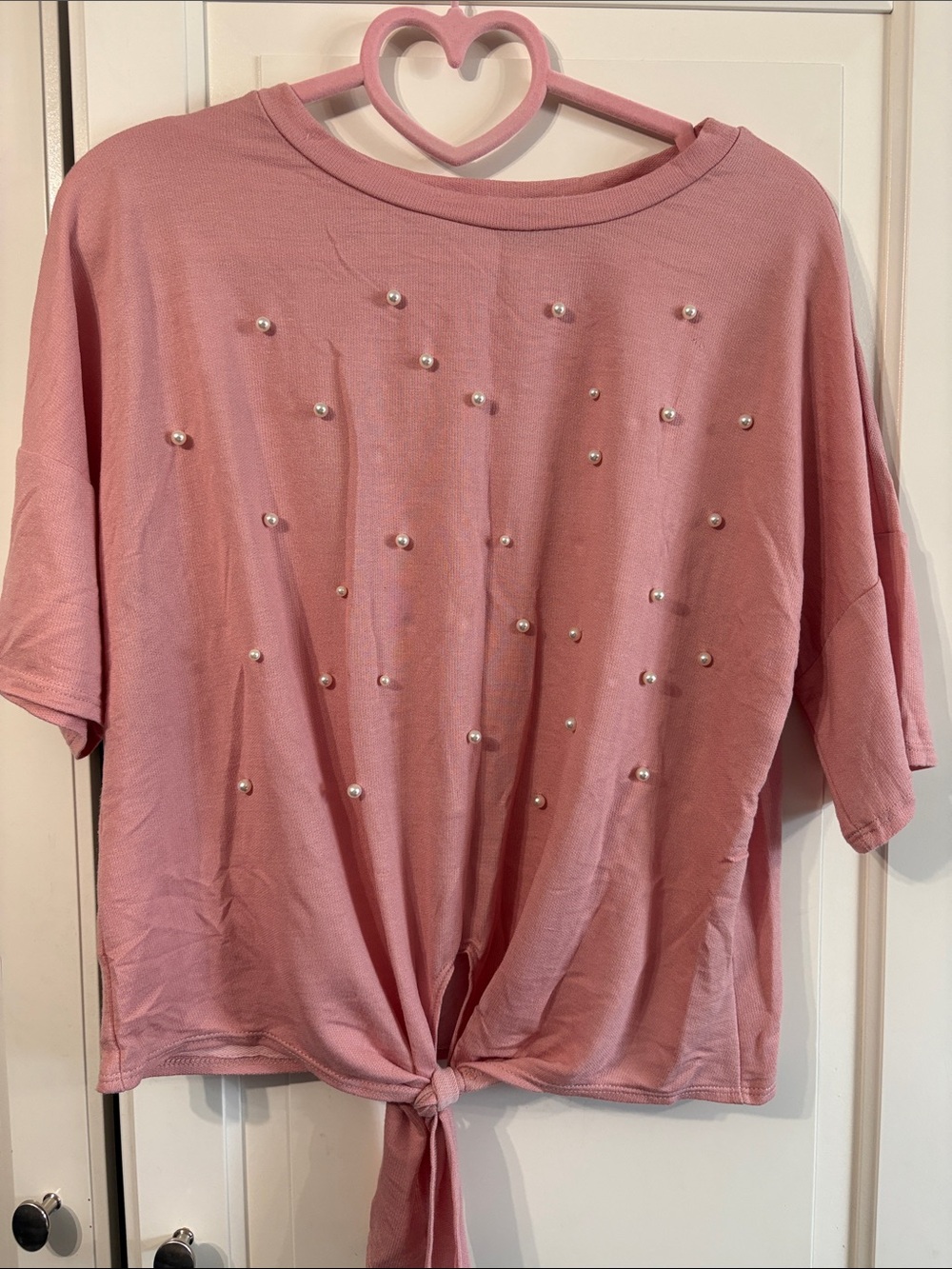 Revamped Pink Tie-Front Pearl Tee